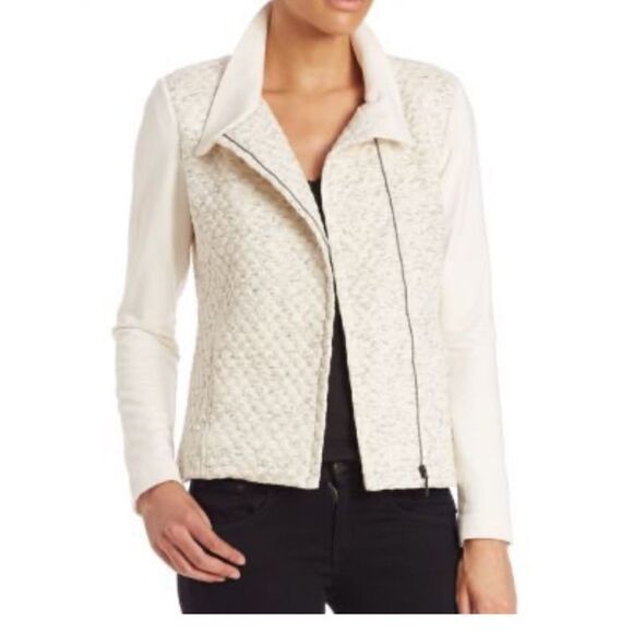 TART Collection Moto Style Sweater Jacket Size XS-M Mixed Fabric White - Picture 1 of 10